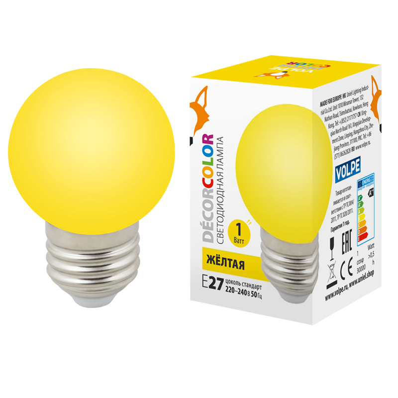 LED-G45-1W/YELLOW/E27/FR/С  в Москве 