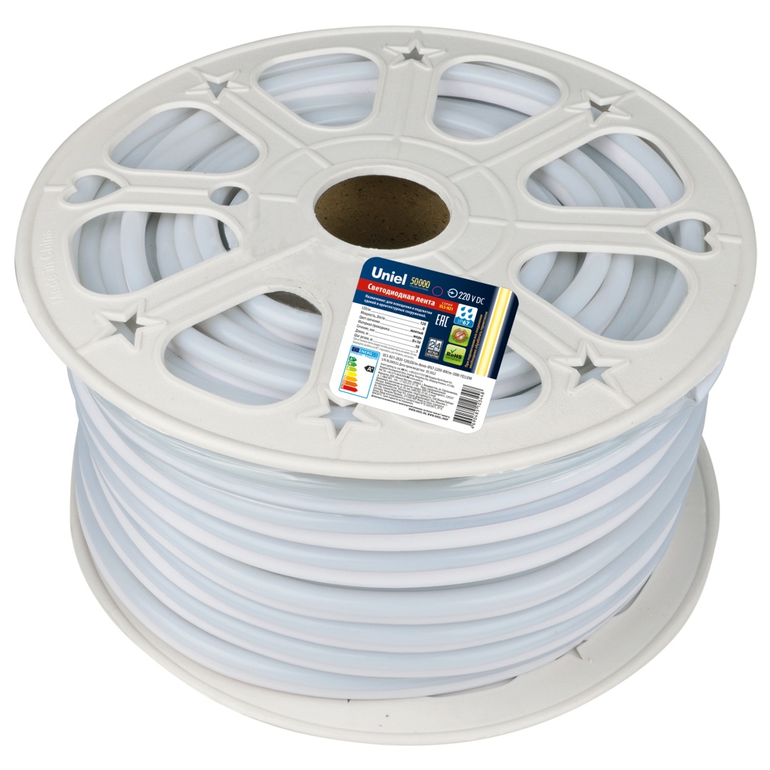ULS-N21-2835-120LED/m-8mm-IP67-220V-8W/m-50M-YELLOW бобина  в Москве 